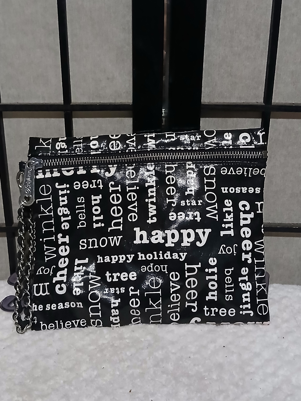 Brighton Black and White Holiday Word-Print Cosmetic Pouch